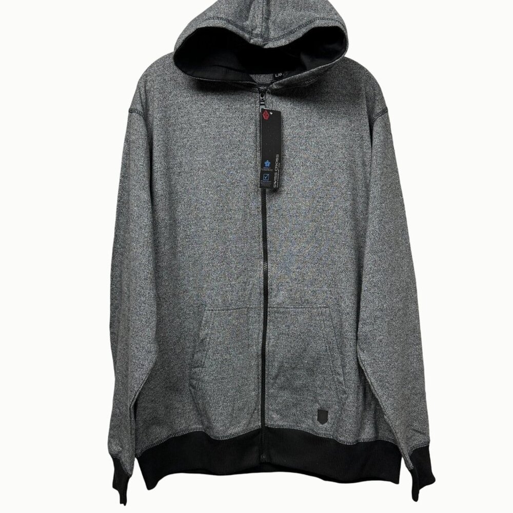 NEW Swiss Cross Heather Gray & Black Full-Zip Hoodie Fleece Jacket L